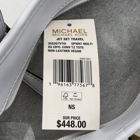 Michael Kors Jet Set Travel Extra-Small Top Zip Tote Bag Rainbow Optic White - Picture 11 of 11